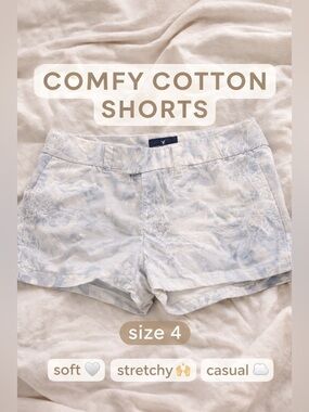 American Eagle Floral Cotton Shorts Size 4 Blue Gray Low Rise Stretch Casual